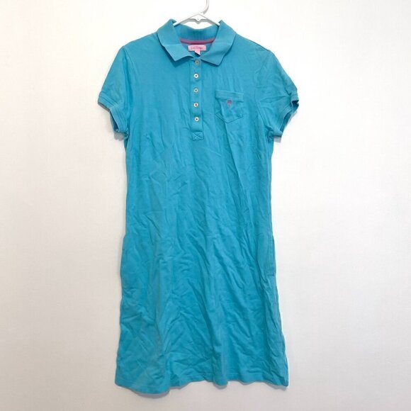 LILLY PULITZER Turquoise Blue Collared Short Sleeve Cotton Polo Shirt Dress M - Picture 2 of 16